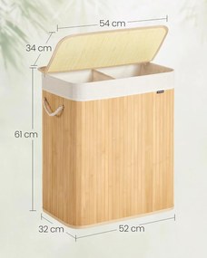 Prádlový kôš s 2 priehradkami, 100 l, s viečkom, prírodná farba