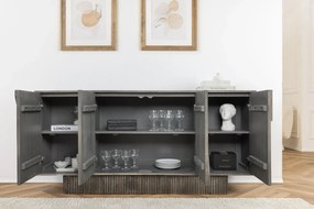 Komoda ART DECO 170 cm 3D mangové drevo, sivá