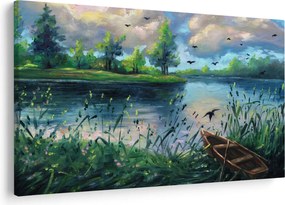 Obraz - Olejomaľba, Letný podvečer pri jazere (90x60 cm)