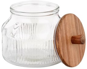 VILDE Sklenená dóza, vrúbkované sklo s akáciovým vekom, 1,7l EXCELLENT