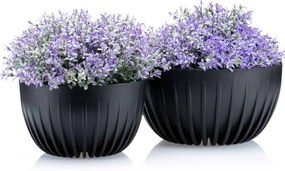 PLASTOVÝ KVETINÁČ STRIPPED ECO SADA 2KS 16X30 CM+15X24 CM ČIERNA