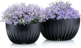 PLASTOVÝ KVETINÁČ STRIPPED ECO SADA 2KS 16X30 CM+15X24 CM ČIERNA
