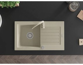 Mexen Pablo, 1-komorový granitový drez s odkvapkávačom 75x44 cm a kuchynskou batériou Telma, béžová, 6510-69-670200-69