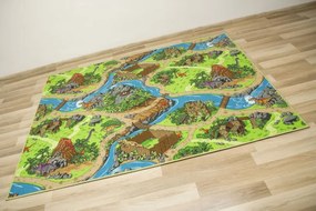 Detský metrážny koberec Dino dedina dinosaurov