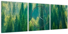 Obraz - Borovicový les (s hodinami) (90x30 cm)