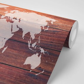 Tapeta mapa sveta s dreveným pozadím - 450x300