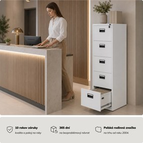 Kovová kartotéková skriňa biela: SARA V5, 460 x 1625,5 x 600 mm