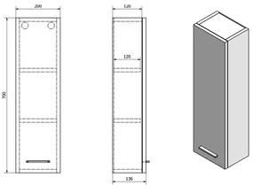 Aqualine Aqualine, ZOJA horná skrinka k zrkadlu, 20x70x14cm, biela, 45462