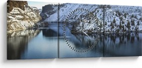 Obraz - zimná krajina s jazerom (s hodinami) (90x30 cm)