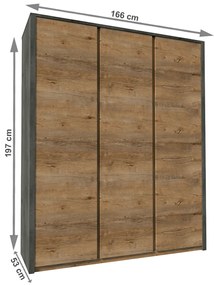 Šatníková skriňa Modestus S3D (dub lefkas tmavý + smooth sivý). Vlastná spoľahlivá doprava až k Vám domov. 809344