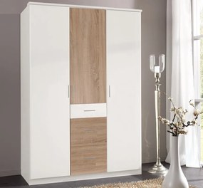 Šatníková skriňa Joker, 135 cm, biela / dub sonoma