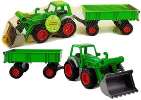 LEAN TOYS Traktor s nakladačom a prívesom - zelený