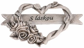 Pietna dekorácia Srdce s ružami a stuhou, polyresin, 12 x 10 x 2 cm