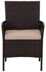 Záhradná súprava 2 kresiel, pohovky a stolíka HWC-N98 - hnedá, vankúš krémová