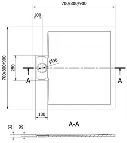 Mexen Otto, SMC štvorcová sprchová vanička 90 x 90 cm, čierna, 4N709090