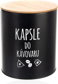 ORION Dóza na potraviny, plechová, čierna, s bambusovým vekom, KAPSLE DO KÁVOVARU