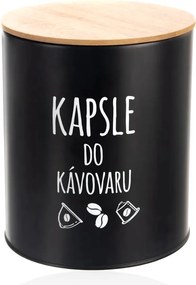 Orion Dóza na potraviny, plechová, čierna, s bambusovým vekom, KAPSULE DO KÁVOVARU