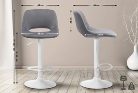 2x Barová stolička Camden - zamat, biely rám Tmavo sivá