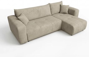 Béžová rozkladacia rohová pohovka SORELA, obojstranná + 2 vankúšiky zdarma