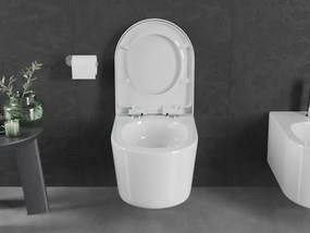 Mexen Sofia, závesná WC misa 490x360x355 mm, Rimless Tornádo + WC sedadlo z duroplastu, biela lesklá, 30540200T