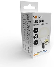 SOLIGHT LED žiarovka miniglobe matná P45 8W, E14, 4000K, 720lm