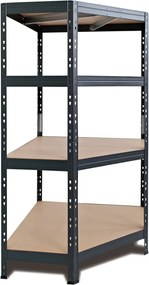 Rohový kovový regál RIVET s HDF policou, 180x90x45x64,5 cm