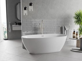 Mexen Luvo Slim, voľne stojaca vaňa 170 × 75 cm, biela lesklá, oceľový prepad, 52801707500-97