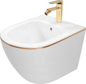 Závesný bidet REA CARLO MINI, biela/zlatý lem