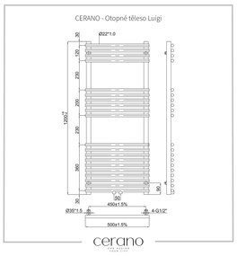 Cerano Mathilda, vykurovacie teleso 1200x500mm, 545W, rozteč pripojenia D5/450 mm, čierna matná, CER-CER-429694
