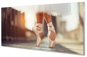 Sklenený obraz Biele baletné topánky ženské nohy 140x70 cm