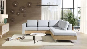 Rohová pohovka Hermes Wood, Farby: Kariba 17, Farby nožičiek: dub artisan, Strana: pravá