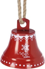 Vianočný červený zvonček Fantasy s vločkou 12 × 13 cm