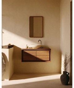 Nízka závesná skrinka pod umývadlo z teakového dreva v prírodnej farbe 90x40 cm Kenta – Kave Home