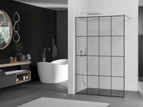 Mexen Kioto, sprchová zástena Walk-In 150 x 200 cm, 8mm číre sklo čierny vzor, brúsená oceľ profil, 800-150-101-97-77