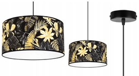 Závesné svietidlo Gold Flowers, 1x čierne textilné tienidlo s kvetinovým vzorom, (fi 40cm)