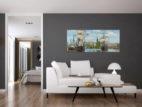 Obraz - Claude Monet, Ships Riding on the Seine at Rouen, reprodukcia (120x50 cm)