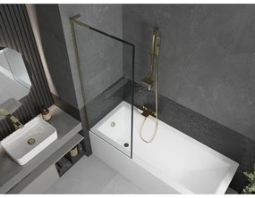 Mexen Next L, 1-krídlová vaňová zástena 70 x 150 cm, 6mm číre sklo-čierny vzor, zlatý lesklý profil, 895-070-000-03-70-50