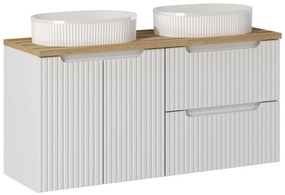 Závesná skrinka Nova White Beyond s doskou a umývadlami 120 cm biela/dub evoke