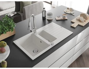 Mexen Matias, 1,5-komorový granitový drez 900x505x200 mm a drezová batéria Elia, biela, 6502-20-670101-00