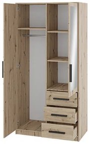 Šatníková skriňa so zrkadlom Korku D2, Farby: Dub artisan, Nadstavec: nie