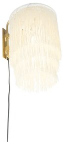 Orientálna nástenná lampa zlatá s krémovým tienidlom s strapcami - Franxa