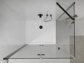 Mexen Lima, sprchovací kút so skladacími dverami 80 (dvere) x 90 (stena) cm, 6mm číre sklo, čierny profil + slim sprchová vanička biela s čiernym sifónom, 856-080-090-70-00-4010B