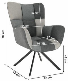 Dizajnové otočné kreslo, patchwork/čierna, KOMODO