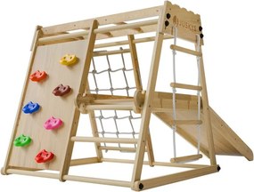Detské vnútorné drevené ihrisko so šmykľavkou, lezeckou sten