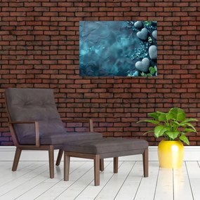 Sklenený obraz - Kamene tvaru srdca (70x50 cm)
