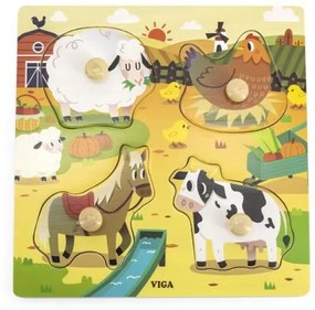 Viga Detské drevené puzzle s úchytmi Viga Farma 4 ks