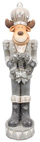 Šedo- strieborná vianočná dekorácia socha Sob s vemečkom - 18*18*66 cm