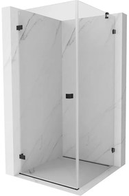 Mexen Lunar-B, výklopný sprchový kút ľavý 90 x 90 cm, 8mm číre sklo, čierny profil, 832-090-090-70-00-L