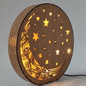Drevená stolová lampa Mesiac a hviezdy | AURA: HDF - Orech 20 cm 4794-115288 LED0612