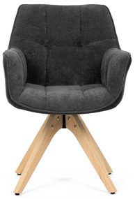 Autronic - Židle jídelní, šedá látka a černá látka v dekoru broušené kůže, noha masiv dub, otočný mechanismus 360° - HC-D7180 GREY2 AKCE